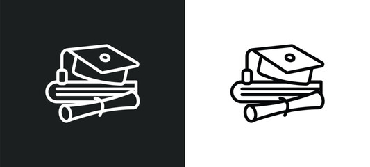 graduate outline icon in white and black colors. graduate flat vector icon from education collection for web, mobile apps and ui. - obrazy, fototapety, plakaty