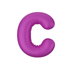 Letter C of balloon in pink font isolated on transparent background. 3D render