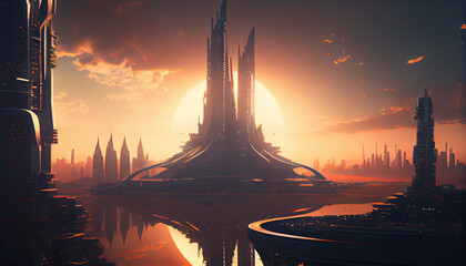 Beyond generation and futuristic of Sci-Fi Capital city and building scene Ai generated image