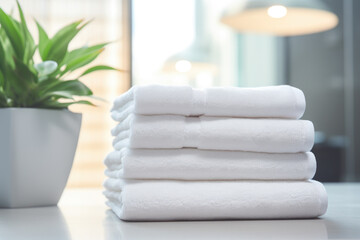 Obraz na płótnie Canvas White clean towels in the bathroom Generative AI