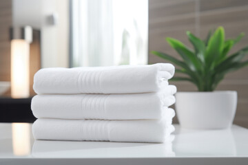 Fototapeta na wymiar White clean towels in the bathroom Generative AI