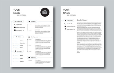 CV Resume and Cover Letter for job application. Minimalist CV Resume and Cover letter