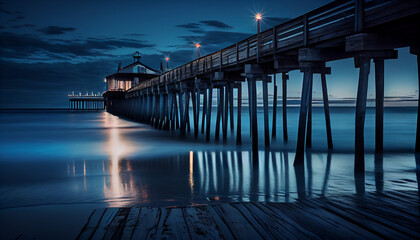 Blue Hour before the sunrise along the pier Ai generated image