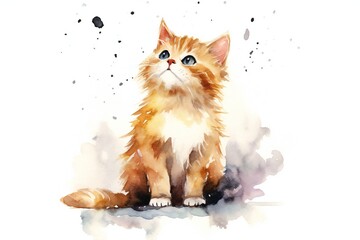 Obraz premium Watercolor cute cat on white background Generative AI