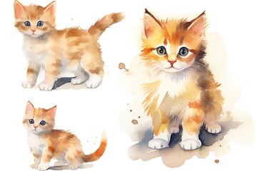 Fototapeta na wymiar Watercolor cute cat on white background Generative AI