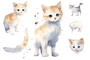 Watercolor cute cat on white background Generative AI