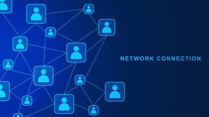 Network connection with connecting people. Social networking, teamwork and global communication technology concept background.