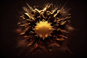 Gold Powder Explosion with Frame, Golden Dust Splash Border, Glitter Blast, Abstract Generative AI Illustration