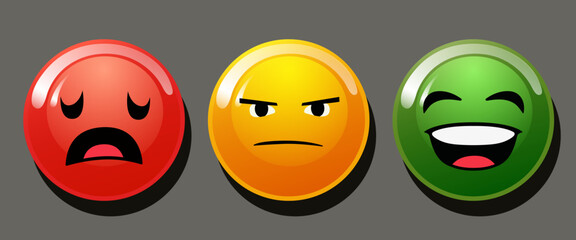 Fototapeta premium Likert scale. Rating scale or pain scale in the form of emoticons. Vector clipart isolated on brown background.