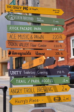 Playful directions signage in Elkin, NC. 