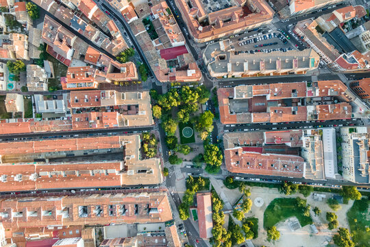 Aerial view of San Gregorio square in Zaragoza new town, Spain.