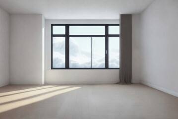 Empty room with window to the Alps created with Generative AI technology