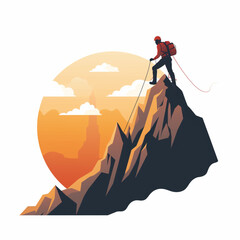 illustration of a hiker, climbing a mountain.