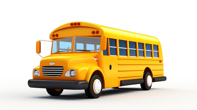 School bus, background white type cartoon, simple