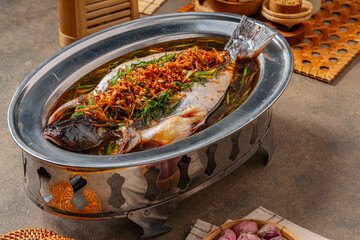 Hong Kong Style SteamHong Kong Style Steamed Catfish with ginger, scallions and soy sauce (Indonesia : Ikan Patin Steam Hongkong)ed Catfish