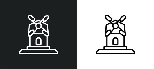 Fototapeta premium mill outline icon in white and black colors. mill flat vector icon from wild west collection for web, mobile apps and ui.