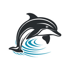 Obraz premium Dolphin jumping above waves logo mascot vector illustration