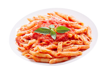 plate of pasta with tomato sauce isolated on transparent background