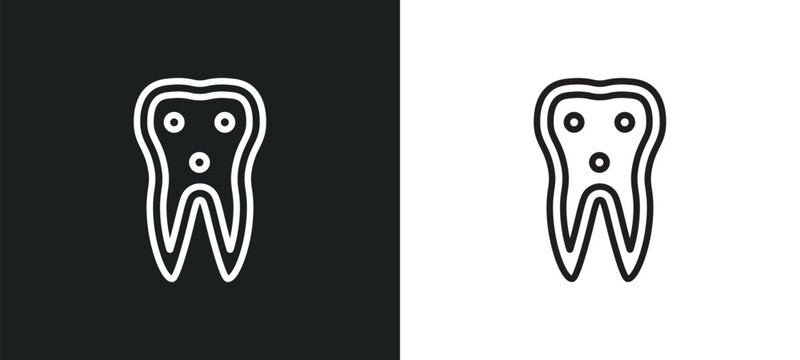 inner tooth outline icon in white and black colors. inner tooth flat vector icon from dentist collection for web, mobile apps and ui.