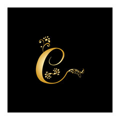 Initial C letter luxury beauty flourishes ornament monogram logo Swoosh Letter Logo Design for business and company identity. Water Wave C Logo with modern trendy