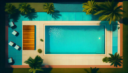 Top view of beautiful idyllic rectangular swimming pool Ai generated image