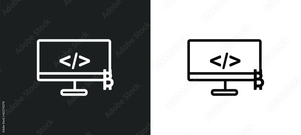 Poster programming outline icon in white and black colors. programming flat vector icon from cryptocurrency