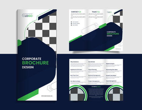 Modern and minimal corporate trifold brochure design with simple creative abstract shapes