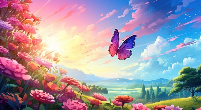 Floral image of a butterfly. Beautiful butterfly on flowers. This photo contains a beautiful butterfly with wings. Cute and latest nature photo with flowers.