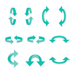 set of 3D vector rotation arrows icons, turn, refresh, reload, recycle, loop, rotation signs