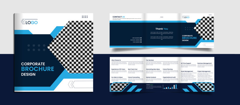 Creative corporate square trifold brochure look book design with minimal and creative shapes