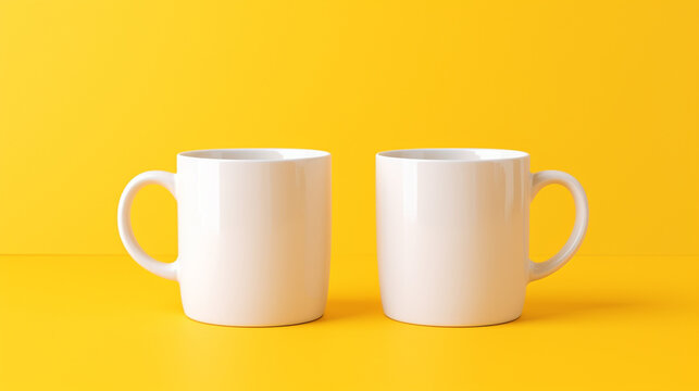 Mockup de duas canecas em um fundo amarelo - HD.