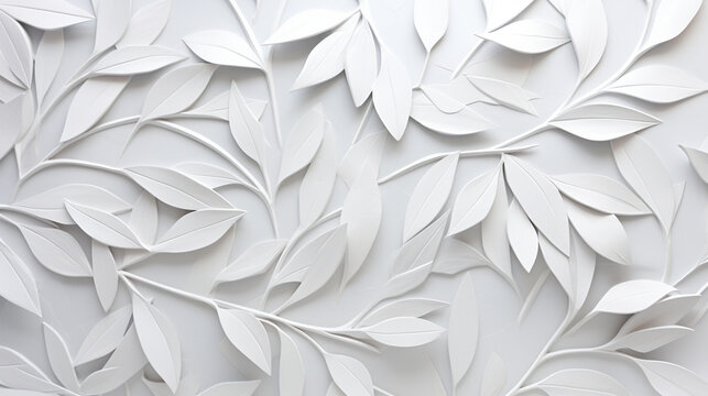 White 3D tiled textured background with geometric leaves.