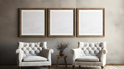 Mockup of Blank Picture Frame in Contemporary Rustic Interior: A Template for Your Artwork Display