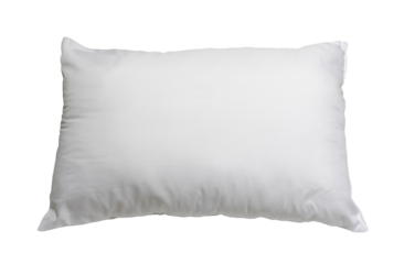 White pillow after guest's use at hotel or resort room isolated on white background with clipping path in png file format, Concept of confortable and happy sleep in daily life