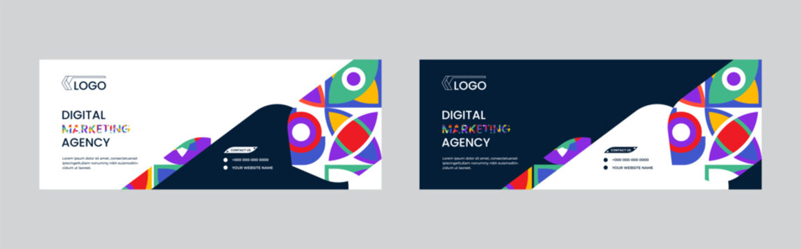 Digital marketing agency, home sale and property sale and rent social cover banner design with creative shapes