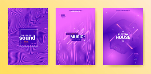 Electronic Music Flyers Set. Techno Dance Poster. Gradient Wave