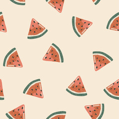 Hand drawn vector illustration with watermelon. Seamless pattern for fabric, paper, wallpapers, postcards