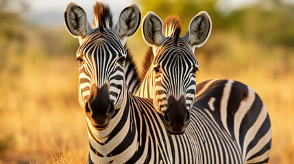 two zebras posing - obrazy, fototapety, plakaty