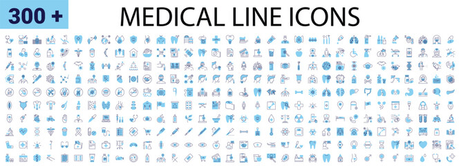 Medical Vector Icons Set. Line Icons, Sign and Symbols. Medicine, Health Care, Internal Organs, Drugs, Symptoms, Dental and Fly. Mobile Concepts and Web Apps. Modern Infographic Logo and Pictogram - obrazy, fototapety, plakaty