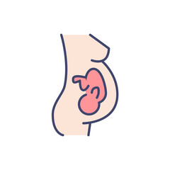 Obraz premium Pregnancy related vector line icon. Woman, body, kid. Isolated on white background. Vector illustration. Editable stroke