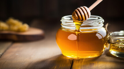 Fototapeta na wymiar honey jar and honey stick
