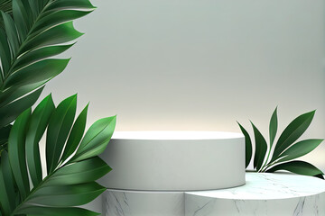 Photo minimal podium palm green natural tropical wild concept abstract background 3d render