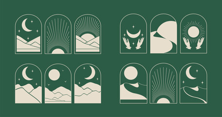 Aesthetic minimalist design nature emblem template set. - obrazy, fototapety, plakaty