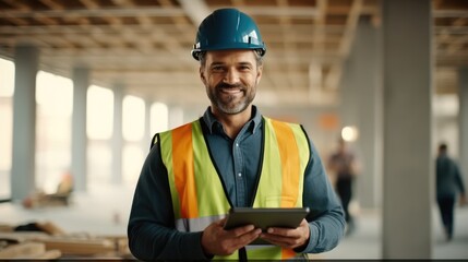 Engineer are on duty and discussed by using tablet in construction site, Real estate ideas.