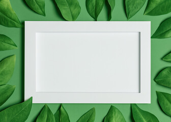 Nature's Artistry: Paper Frame with Green Leaf Border, On green  Background for Creative Projects