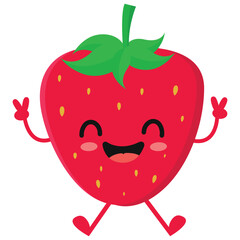 Happy cute smiling Strawberry Cute fruit vector character isolated on white