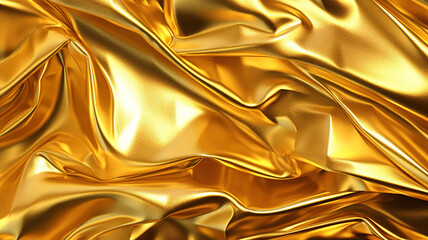 Shiny golden yellow crumpled metallic foil pattern. Generative Ai