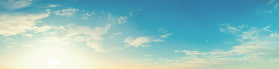 Blue sky with clouds. Horizontal banner. Abstract nature background