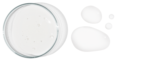 Rectangular banner with Petri dishes isolated. Smears of transparent gel, serum. Can be pasted on your background