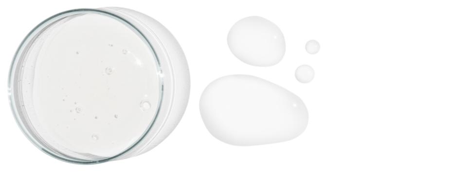 Rectangular banner with Petri dishes isolated. Smears of transparent gel, serum. Can be pasted on your background